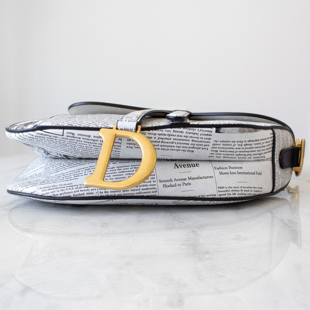 Rare Christian Dior 2024 Newspaper Print White Black Calfskin Saddle Bag - Picture 6 of 16